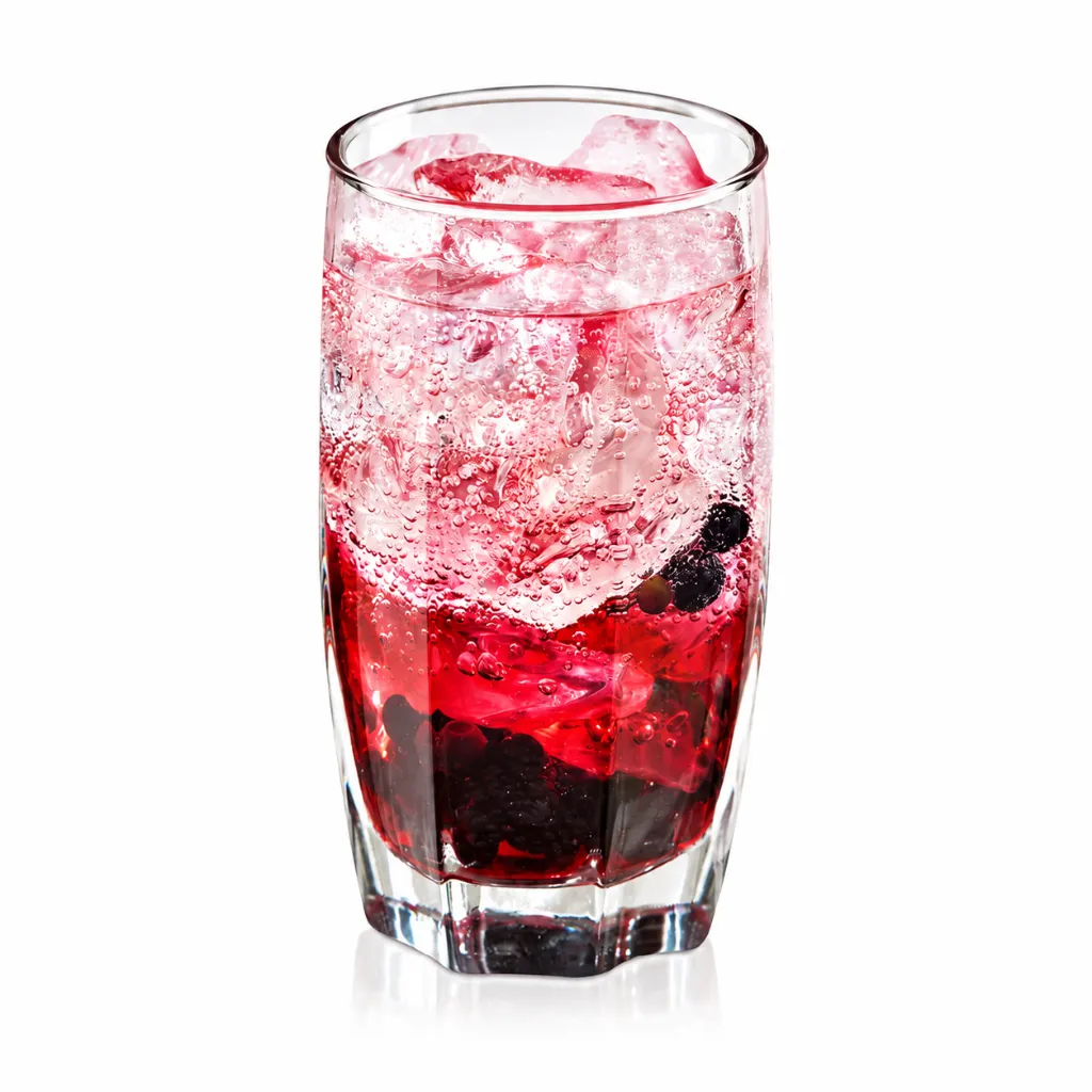 Bebida de frutos rojos en vaso facetado.webp